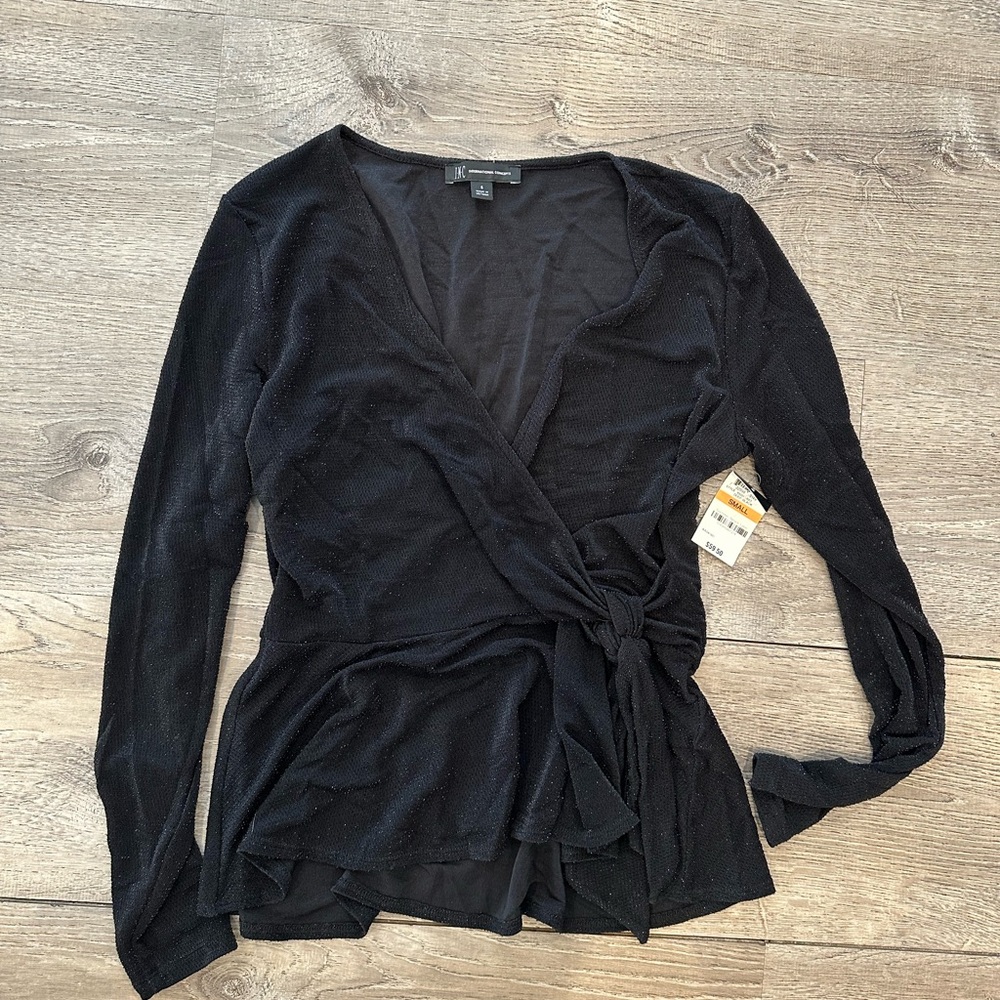 INC International Concepts Black Wrap Blouse